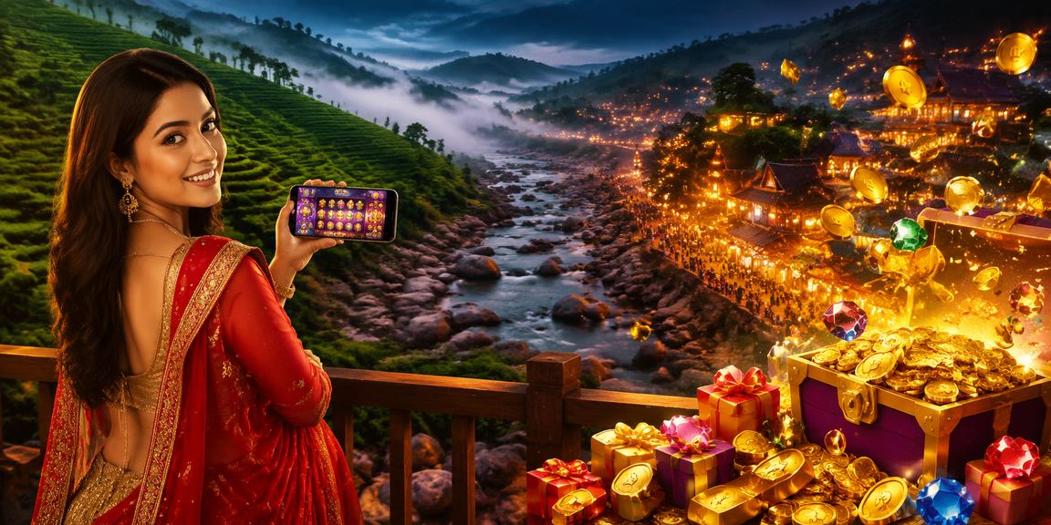A user playing 1920 casino games on mobile amid the tea gardens of Sylhet